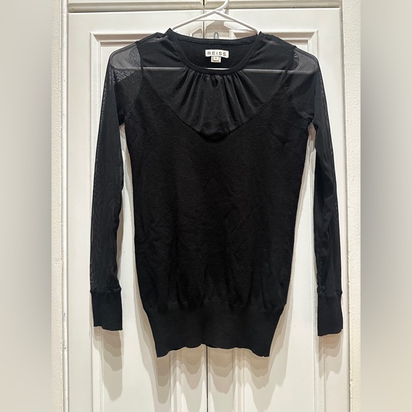 Reiss Black Long Sleeve Mesh Crewneck Shirt Extra Small - Picture 1 of 9